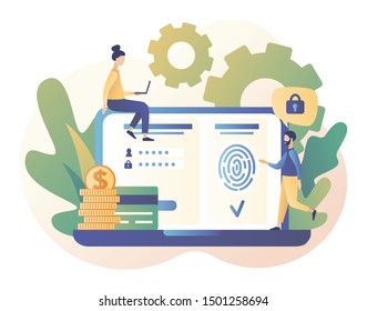 Data protection concept. Scan Fingerprint, Identification system. Modern flat cartoon style. Vector illustration