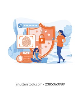 Data protection concept. Scan Fingerprint, Identification system. flat vector modern illustration 