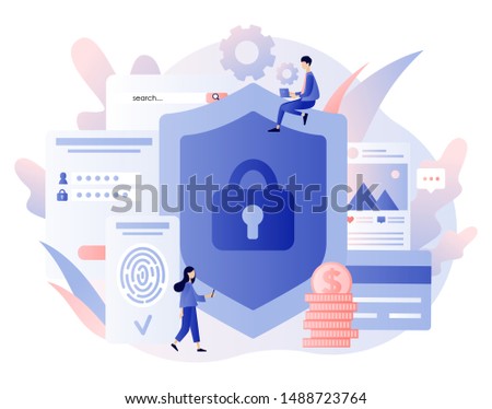 Data protection concept. Scan Fingerprint, Identification system. Modern flat cartoon style. Vector illustration