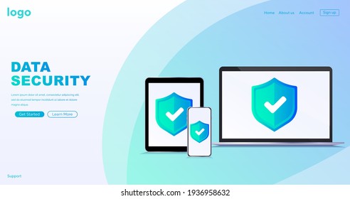 Data protection concept. Data security protection. Isometric flat vector concept illustration. Security and antivirus protection. Data center. vector. Website template.