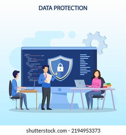 Data protection Concept. Data security and privacy and internet security flat vector illustration.