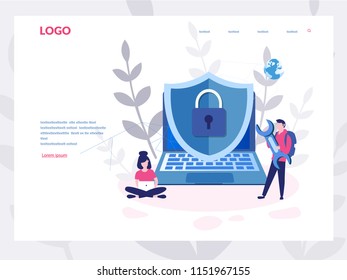 Data protection Concept for web page, banner, presentation, social media, documents, cards, posters. Vector illustration Network Security, People Character, Data security and privacy concept