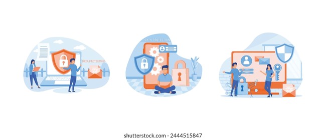 Data protection Concept for web page. Data security and privacy and internet security. Data protection Concept. Set flat vector modern illustration 