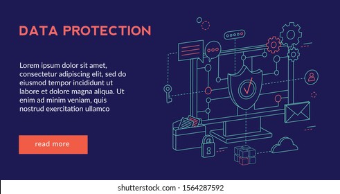 Data Protection Concept  For Website Web Page, Presentation, Banner   . Vector Illustration, Futuristic Design, Isometric 3d, 