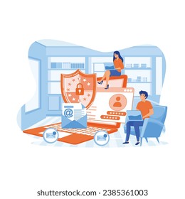 Data protection concept.Safety and confidential data protection, concept with characters. flat vector modern illustration 