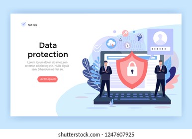 Data protection and cyber security concept illustration, perfect for web design, banner, mobile app, landing page, vector flat design.