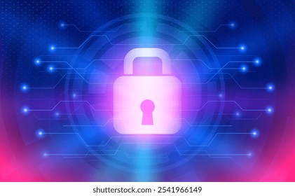 Proteção de dados e tecnologia de segurança cibernética. Ilustração do vetor de proteção do sistema de segurança de rede