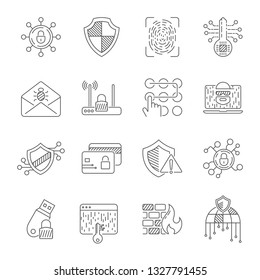 Data protection and cyber security thin line icons set. Computer network protection. Related vector line icons.