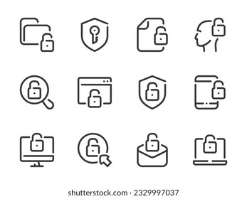 Data protection and Cyber security  vector line icons. Authorization and Authentication outline icon set. Lock, Password, Access, Login, Information Security, Online and more.