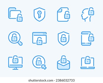 Iconos de línea vectorial de protección de datos e ciberseguridad. Conjunto de iconos de esquema de autorización y autenticación. Bloquear, Contraseña, Acceso, Inicio de sesión, Seguridad de la información, Online y más.