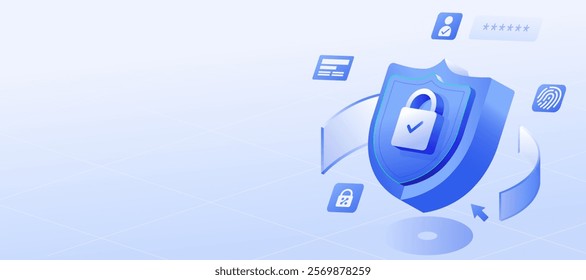 Data protection Cybersecurity Privacy 3D Shield, Cyberattack Threats digital network illustration banner