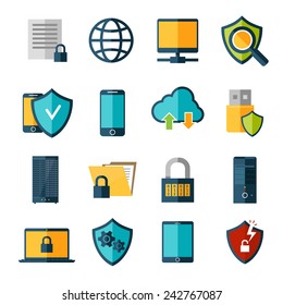 Data Protection Database Safe Access Online Security Icons Set Isolated Vector Illustration