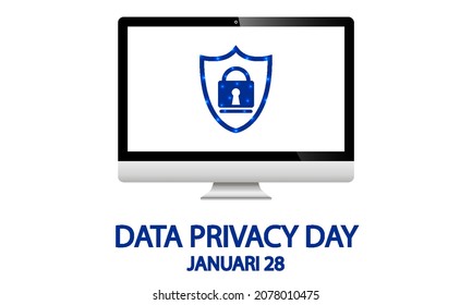 Data Protection Day January 28 Computer With Lock, Vector Art Illustration.