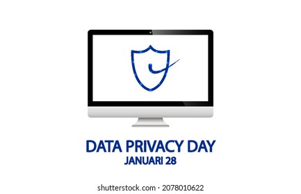 Data Protection Day January 28 Computer With Shield, Vector Art Illustration.