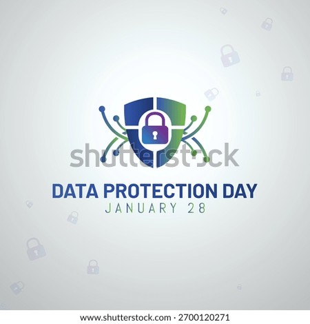 Data Protection Day Shield with Padlock and Network Nodes