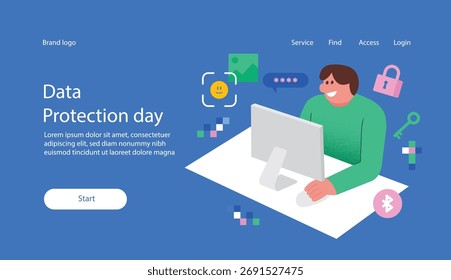 Diseño e ilustración del sitio de aterrizaje del tema del Día de la Protección de Datos
