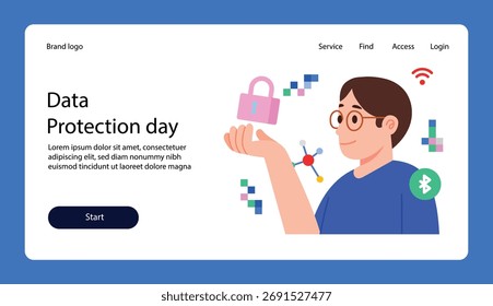 Diseño e ilustración del sitio de aterrizaje del tema del Día de la Protección de Datos