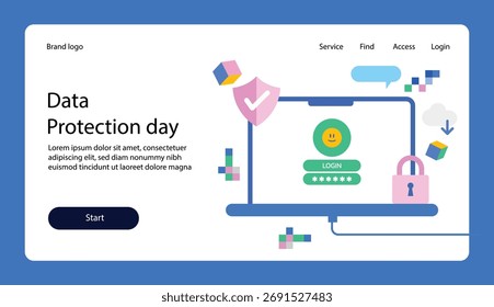 Diseño e ilustración del sitio de aterrizaje del tema del Día de la Protección de Datos