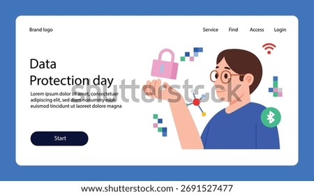 data protection day theme landing site design and illustration