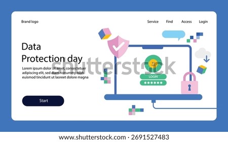 data protection day theme landing site design and illustration