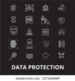 Data protection editable line icons vector set on black background. Data protection white outline illustrations, signs, symbols