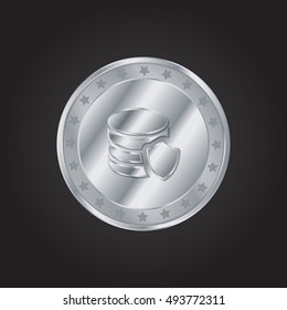 Data Protection embossed realistic silver / platinum coin precious Icon / Logo Design