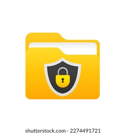 Data protection, file protection and access rights. Folder, documents and shield with lock icon. Modern flat graphic design elements. Secure account, profile login and password. Vector illustration