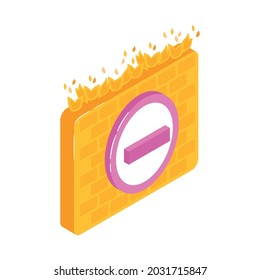 Data protection firewall isometric color icon on white background 3d vector illustration