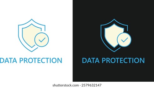 Data Protection Flat vector illustration Shield icon with checkmark symbolising data protection in light and dark mode variations. Flat vector illustration for cybersecurity design.