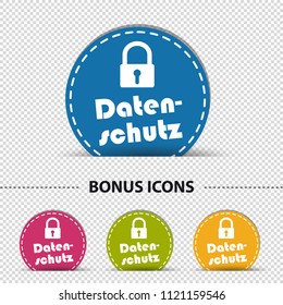 Data Protection German Cut Circle Buttons - Colorful Vector Illustration - Isolated On Transparent Background