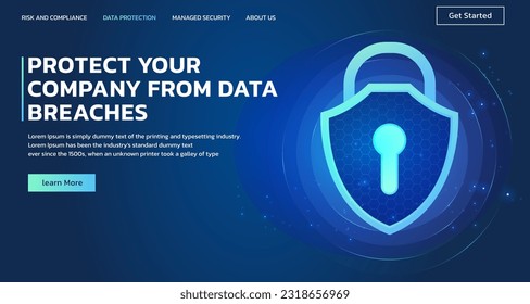 Data protection guard, cyber security, privacy information, save password web banner landing page vector Illustration concept. Website online security protect your company from data breaches. UX UI. 