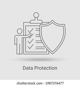 The Data Protection icon.The concept of fast and secure payments of funds in digital format.Vector illustration of the thin line icon.Black on a white background.