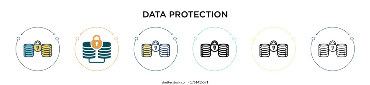Data Protection Symbol in vollem, dünnen, Umriss- und Strichstil. Vektorgrafik von zwei farbigen und schwarzen Vektorgrafiken-Designs für den Datenschutz kann für mobile, i, web-basierte