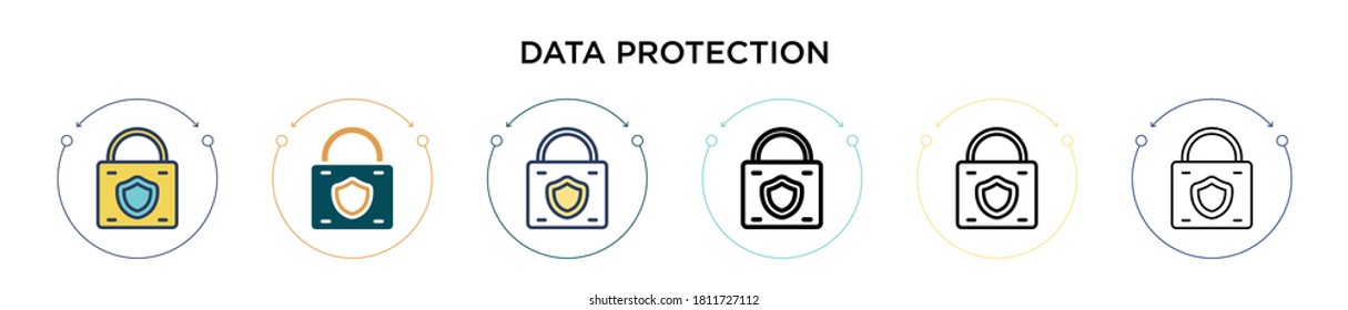 Data protection icon in filled, thin line, outline and stroke style. Vector illustration of two colored and black data protection vector icons designs can be used for mobile, ui, web