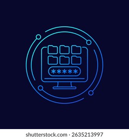 data protection icon, folders and password, linear design