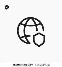 Data protection icon with globe. Vector line icon. Premium quality. Simple line design. Modern outline symbol, pictogram.