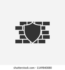 Data protection icon illustration,vector wall and shield sign symbol