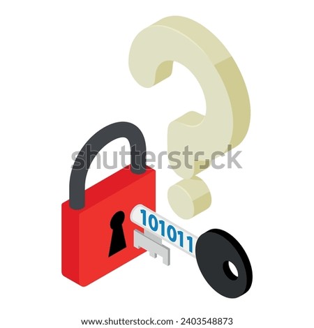 Data protection icon isometric vector. Key with binary code and closed padlock. Cyber security, information confidentiality