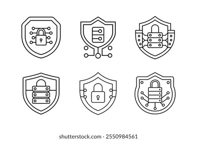 Icono de protección de datos Línea de diseño de contorno de Ilustración vectorial de arte