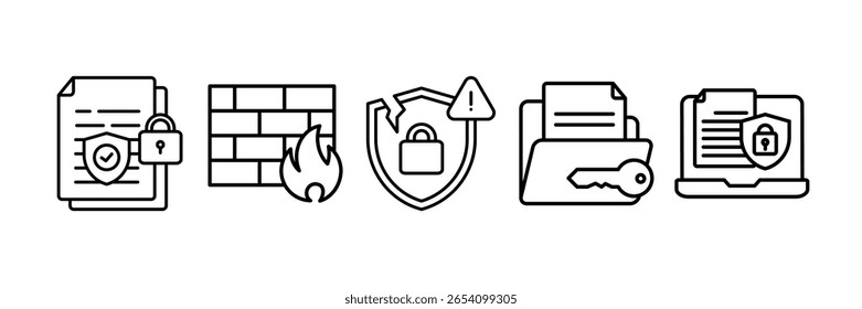 Data Protection Icon Set Multiple Style Collection, Containing design Protection, Firewall, Security Breach, Data Encryption, Data Security