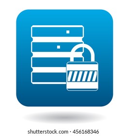 Data protection icon in simple style in blue square. Security symbol