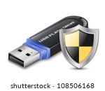 Data Protection Icon - USB Flash Drive with Shield. Vector