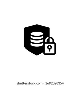Icono de protección de datos vector de diseño plano sólido negro aislado en fondo blanco