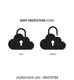 Data protection icons. Cloud computing and protecting data concept. Secure cloud technology. Vector Illustration.