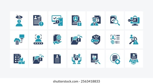 Data protection icons for privacy, security, encryption, and personal information. Ideal for digital security themes.