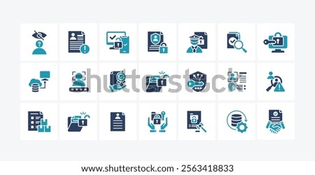 Data protection icons for privacy, security, encryption, and personal information. Ideal for digital security themes.