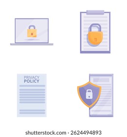 Data protection icons set cartoon vector. Gdpr safety. Privacy policy, europe standard