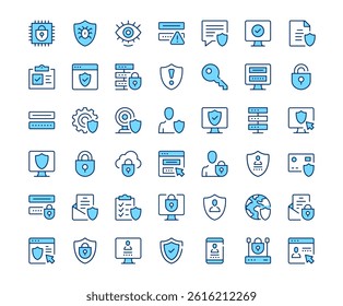 Data protection icons. Vector line icon set. Modern outline design. Blue concept
