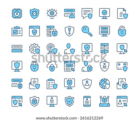 Data protection icons. Vector line icon set. Modern outline design. Blue concept