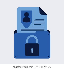 Concepto de protección de datos y privacidad de la información. Carpeta de documentos con candado. Ilustración vectorial